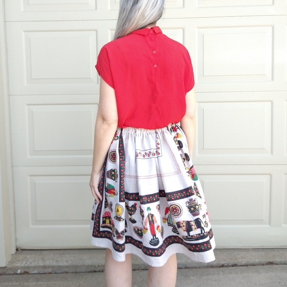 folksy LINEN TABLECLOTH SKIRT vintage novelty M L - Picture 8 of 11